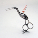 .Novelty English Sterling Pair Of Silver Stork Umbilical Cord Tongs