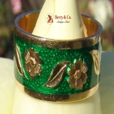 Green Enamel 18K Yellow Gold Wide Band Ring