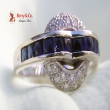 Art Deco 18K White Gold Diamond Sapphire Ring 1930