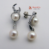 Pearl and Diamond Dangle Earrings 14K White Gold