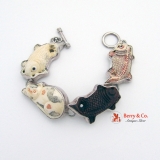 Vintage Asian Carved Koi Fish Cat Bracelet