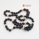 Amber Burgundy Dark Cherry Brown Round Beads 14 K Gold Women Necklace