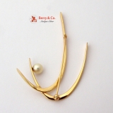 Art Moderne Brooch Pearl and 14 K Yellow Gold