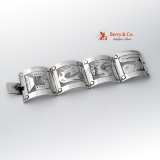 Large Peruvian Mid-century Hand Forged Sterling Silver Signed Openwork Panel Bracelet