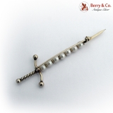 Vintage Sward Brooch Pin 14 K Gold 7 Pearls