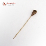 Victorian Tear Drop Stick Pin Diamond Accent 14 K Gold