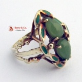 Vintage Jade and Enamel Ring 14 K Yellow Gold