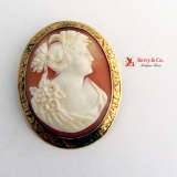 Vintage Shell Cameo Brooch Pendant 10 K Gold