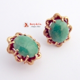 Vintage Oval Jade Earrings 14 K Gold