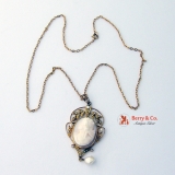 Antique Cameo Lavaliere 10 K Gold Carved Shell