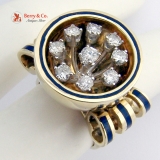 Modernist Hand Made Ring 14 K Gold Enamel Diamonds