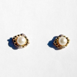 Stud Pearl Earrings Diamond Accents 14 K Gold