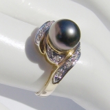 Tahitian Pearl Ring 14 K Yellow Gold Diamonds