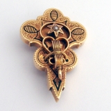 Victorian Brooch Pin 14 K Gold Seed Pearl Black Enamel Decorations