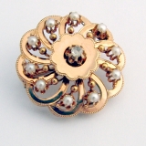 Vintage Round Brooch Pin 14 K Gold Seed Pearls Diamond