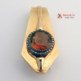 Retro Pin 18 K Gold Diamond Citrine