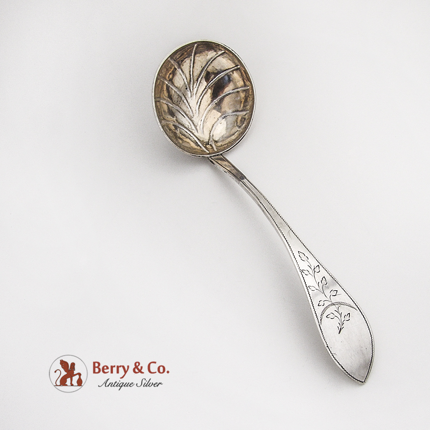 Engraved Handle Gravy Ladle Gilt Fluted Bowl German 800 Standard Silver