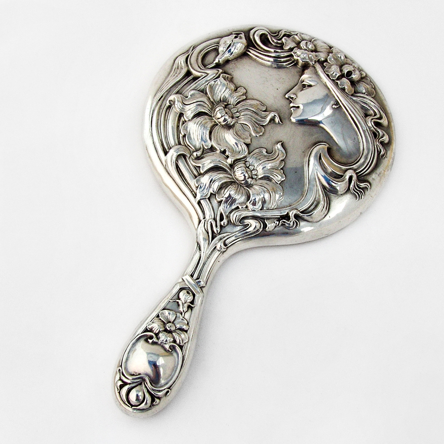 Art Nouveau Floral Female Profile Hand Mirror Sterling Silver | eBay