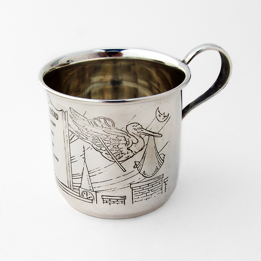 Birth Record Stork Baby Cup Webster Sterling Silver eBay