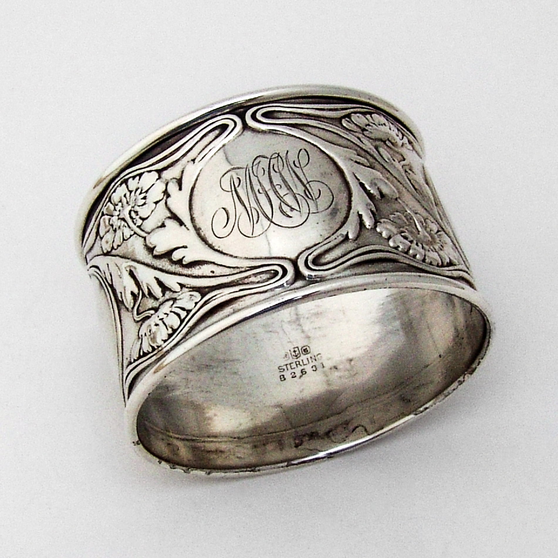 Large Floral Napkin Ring Gorham Sterling Silver Mono MHW eBay