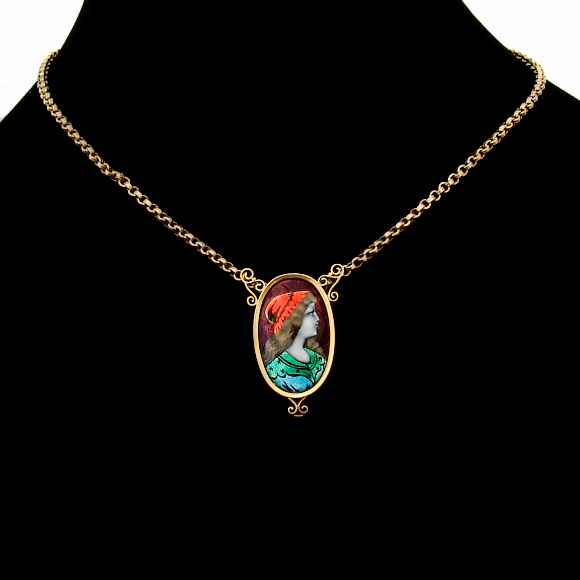 Limoges Enamel Portrait Pendant Chain Necklace 18 K Gold eBay