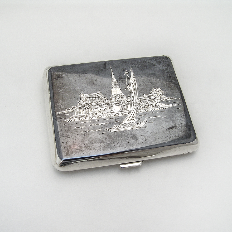siam sterling cigarette case Silver Box with Airavata Design - Smoking Accessories - Cigar/Cigarette Cases and Boxes Lot - SIAM STERLING SILVER