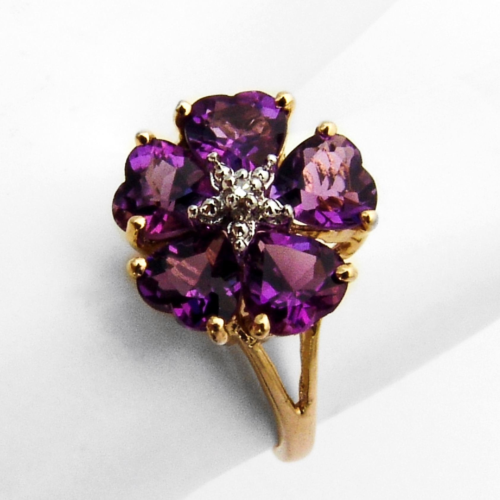 Heart Cut Amethyst Flower Ring Diamond Accent 10 K Gold | eBay