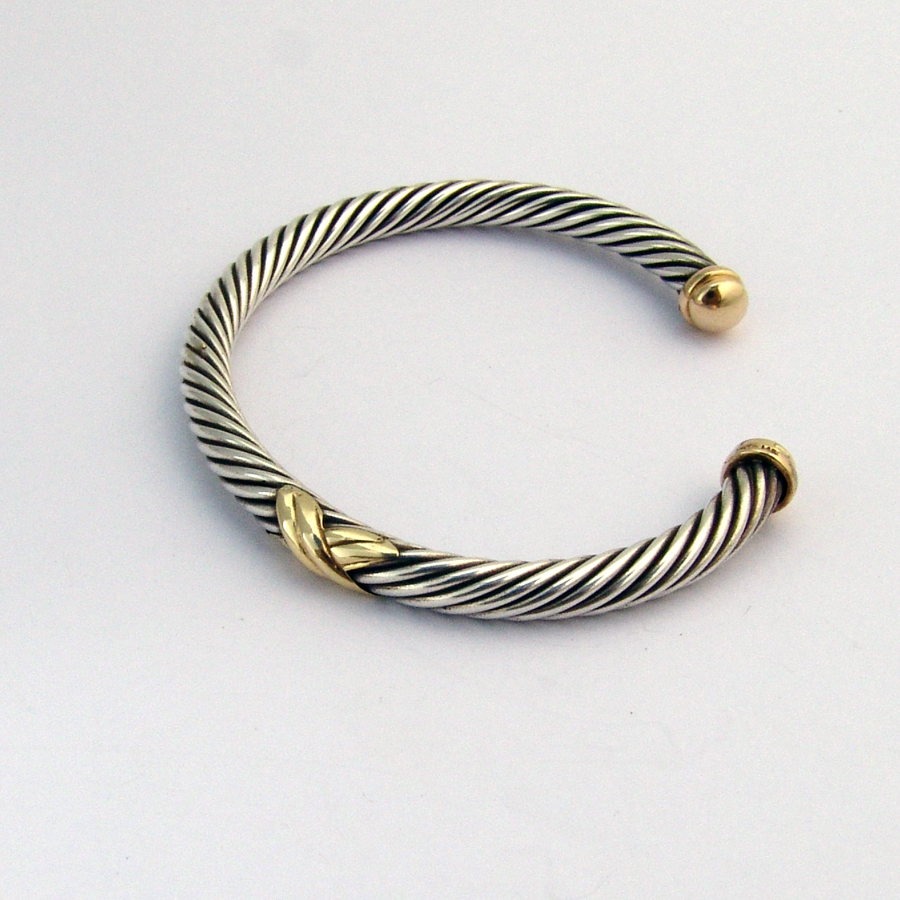 X Design Twist Cable Cuff Bracelet 14 K Gold Sterling Silver | eBay
