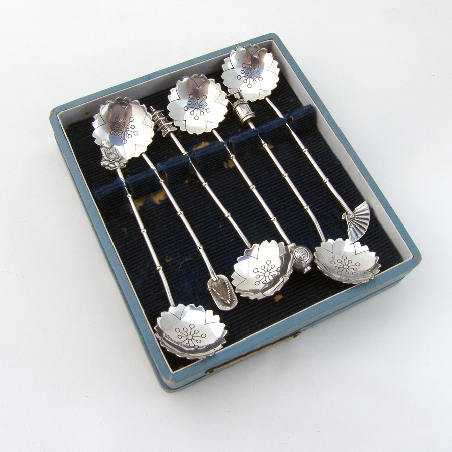 Japanese 6 Figural Coffee Spoons Set 950 Sterling Silver Boxed eBay