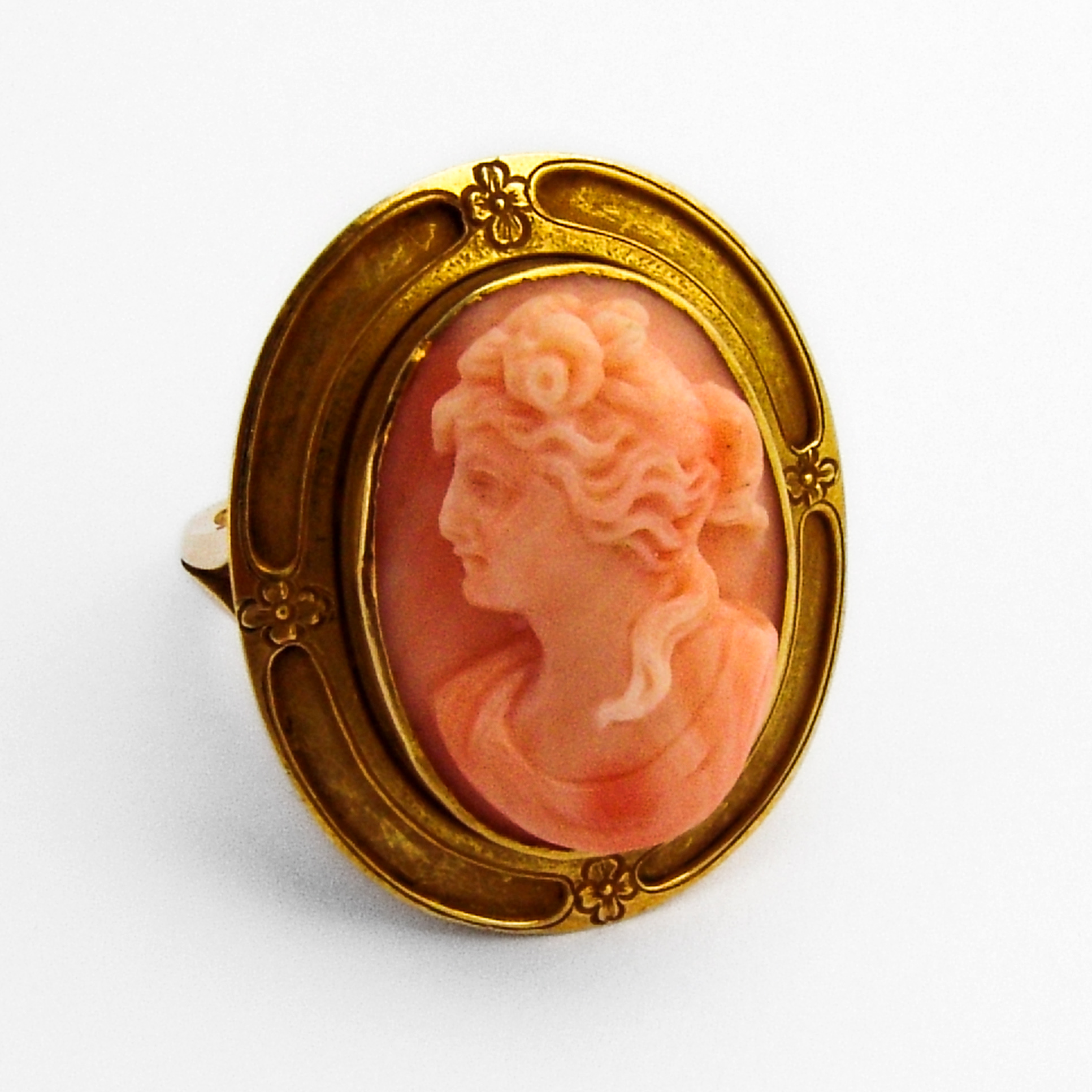 Antique High Relief Pink Coral Cameo Ring 14K Gold | eBay