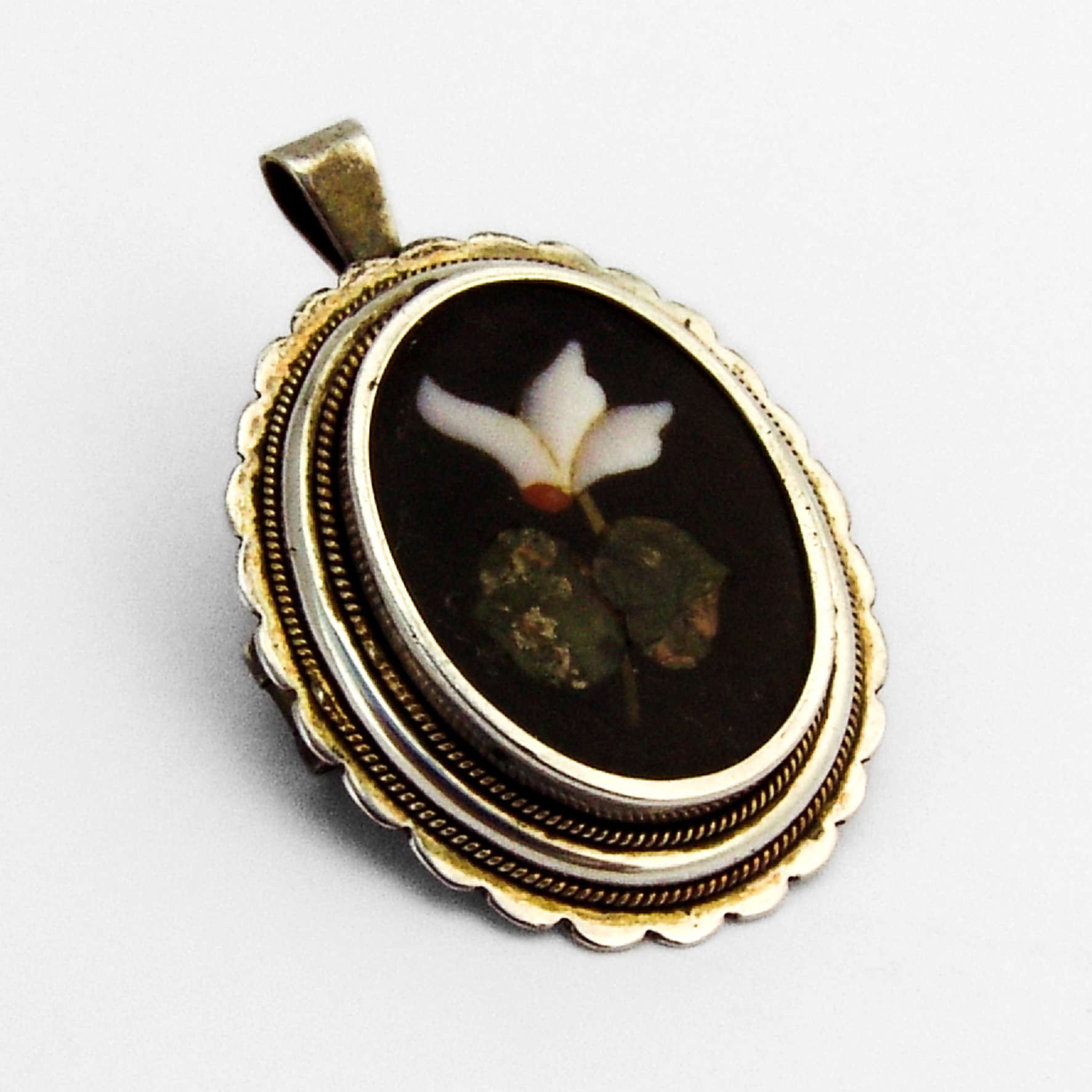 Pietra Dura Pendant Brooch 800 Silver Onyx Gemstones | eBay