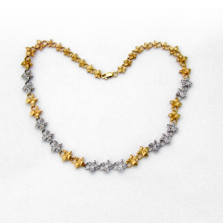 Hawaiian Flower Wreath Necklace 14K Two Tone Gold Diamond Accents | eBay