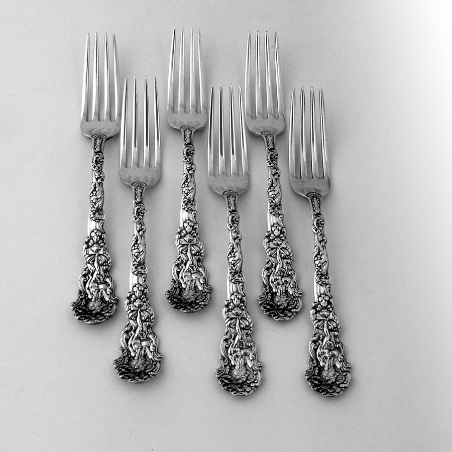 Versailles 6 Dinner Forks Set Gorham Sterling Silver 1888 Mono FKL eBay