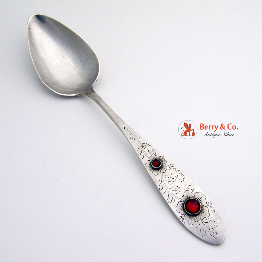 Antique Engraved Serving Spoon Coin Silver Glass Gemstone Inset 1840 eBay